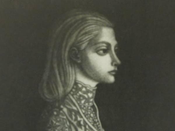 長谷川 潔、巨匠、横顔/マニエルノワール・レゾネ、新品額装