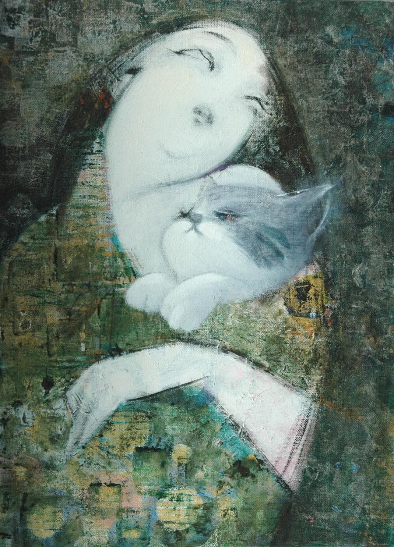 油絵 菅家令子 絵 絵画インテリア 額付(銀) F4-030719 祈り 母子像