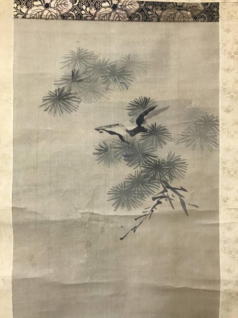 【真作】狩野周信/松竹に鶴図/双幅/松鶴図/江戸中期/掛軸/名家伝来AC-365