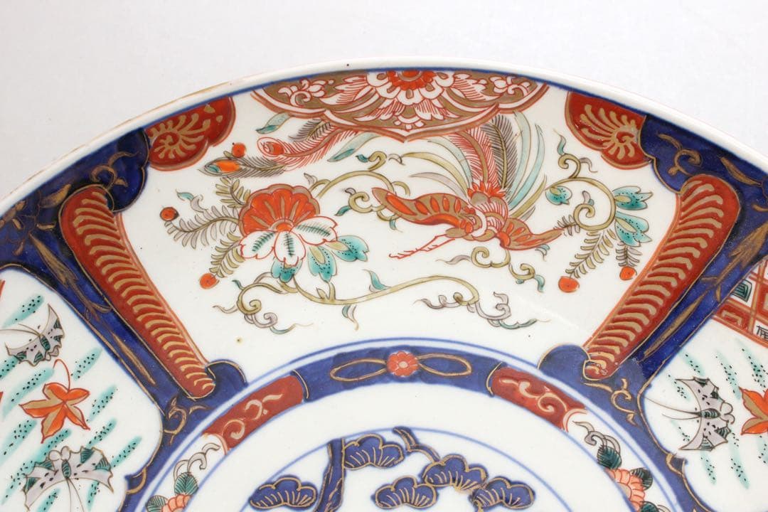 No4436 古伊万里　染錦大皿2点　赤絵　金襴手　鳳凰　花鳥　古美術　送料無料