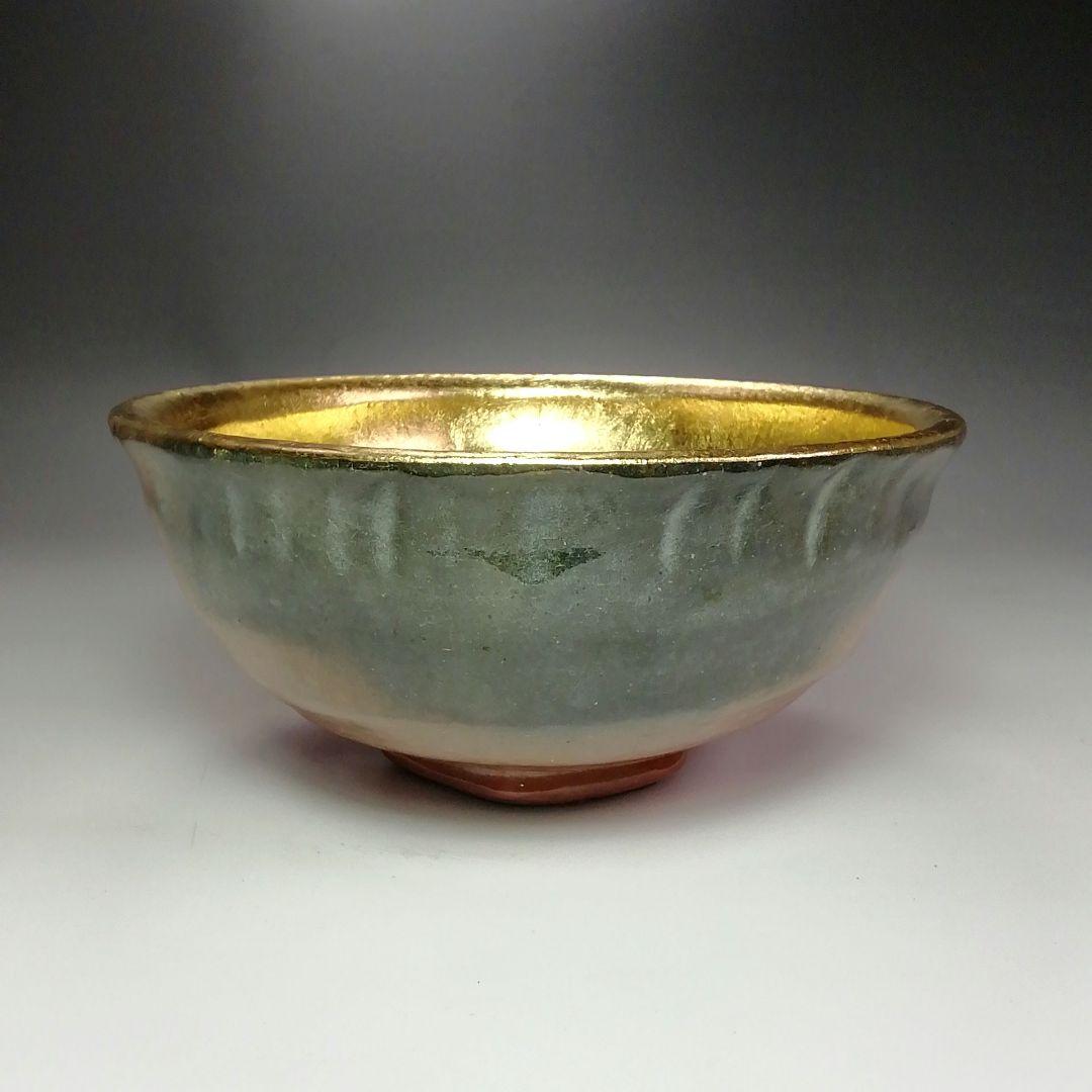 S427 嶋台茶碗 『川崎和楽作』『赤楽』『金銀一双』 共箱 茶道具