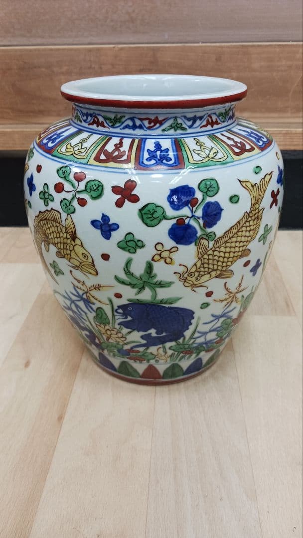 時代物中国美術中国古玩明代明時代五彩魚藻文壺大明萬暦年