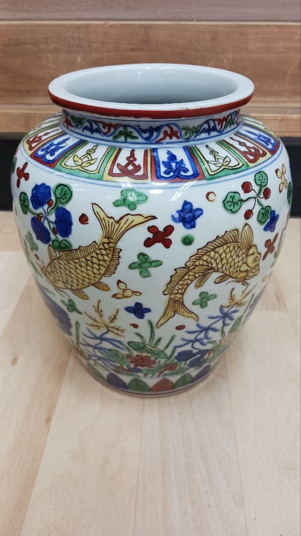 時代物中国美術中国古玩明代明時代五彩魚藻文壺大明萬暦年