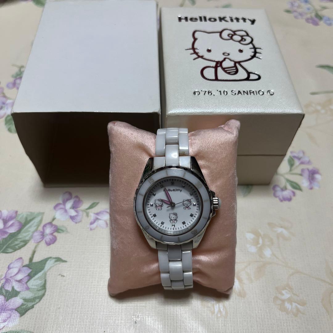 ハローキティ誕生35周年記念 高級ホワイトセラミック宝飾ウォッチ