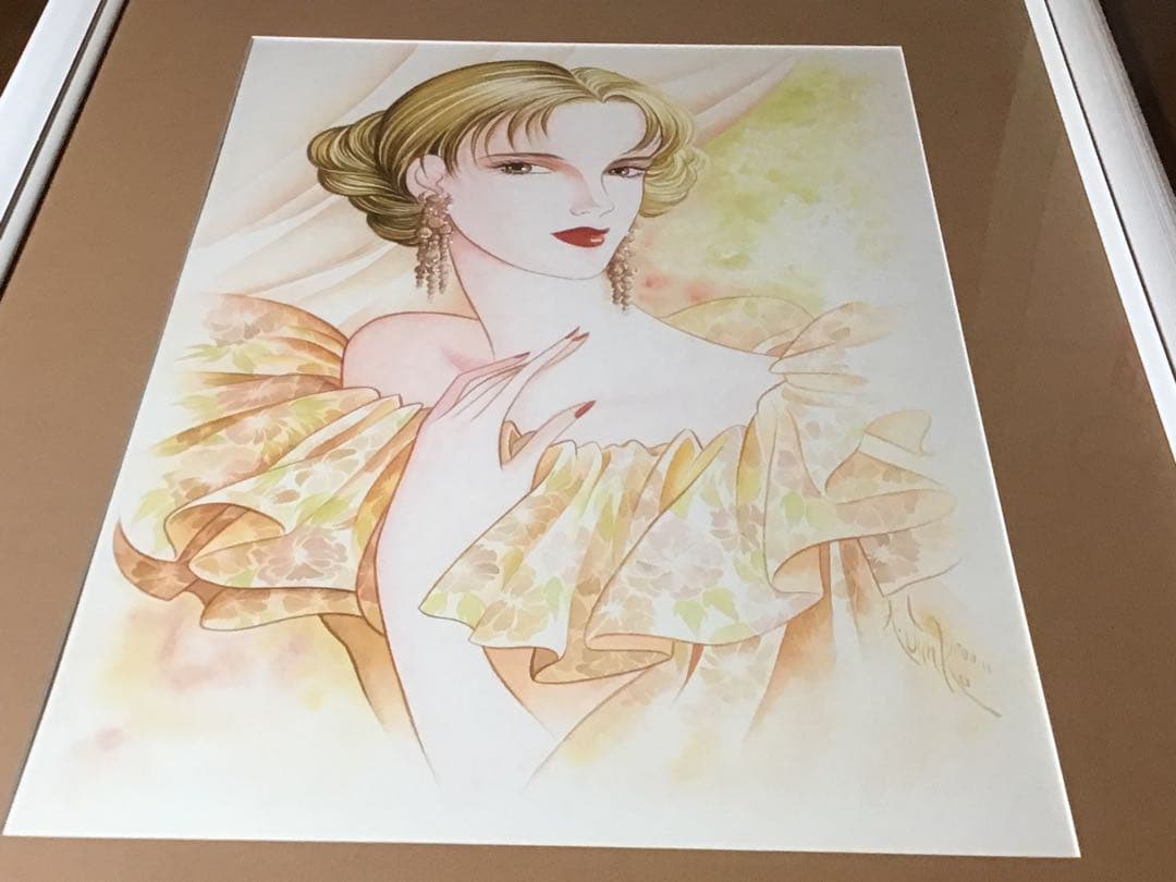 ◉真作保証 久下じゅんこ 水彩10号 原画『陽影の舞姫』1点物 サイン額装つき