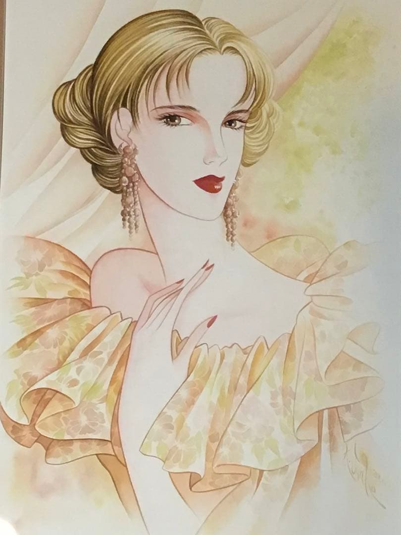 ◉真作保証 久下じゅんこ 水彩10号 原画『陽影の舞姫』1点物 サイン額装つき