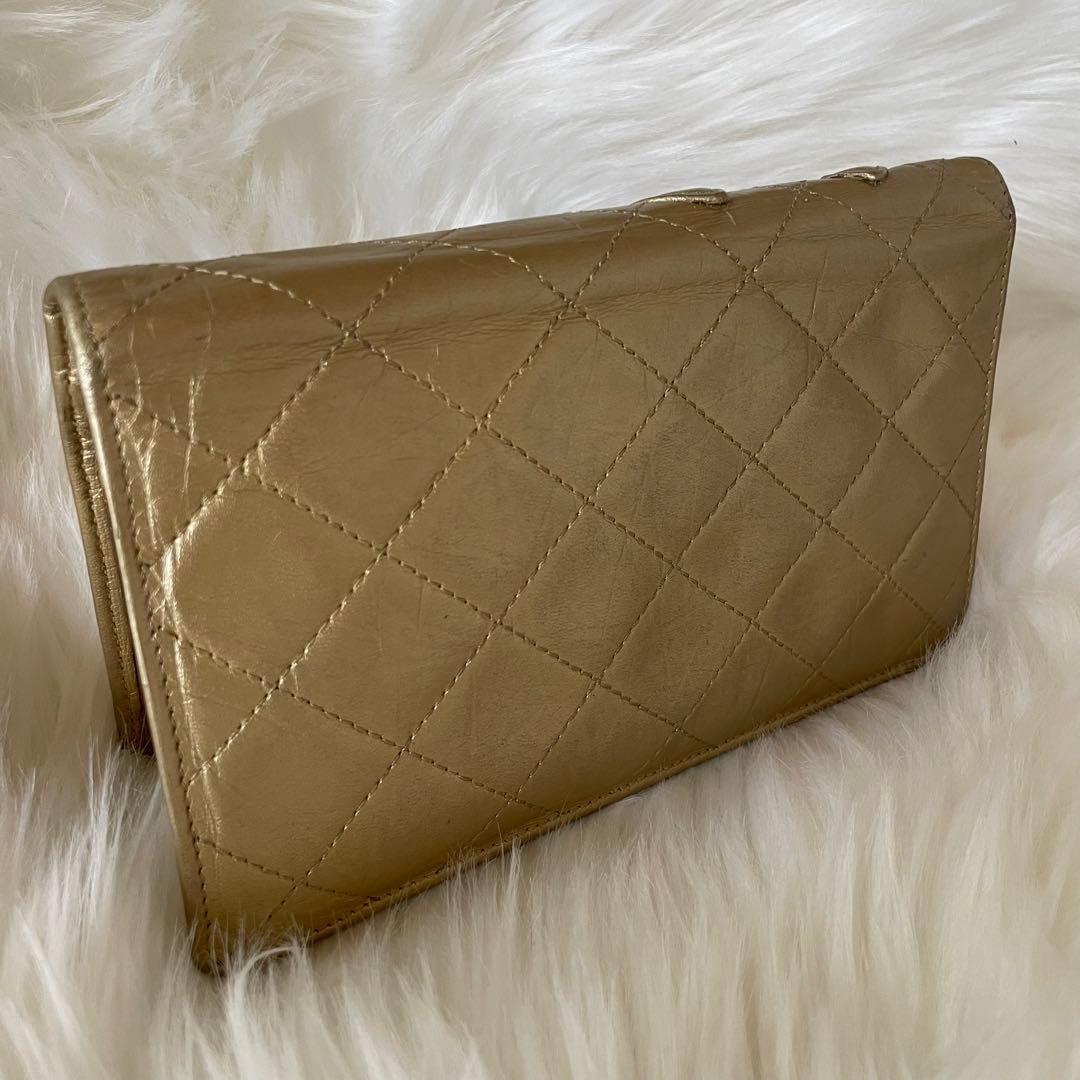 シャネル CHANEL 長財布 二つ折り カンボンライン ゴールド