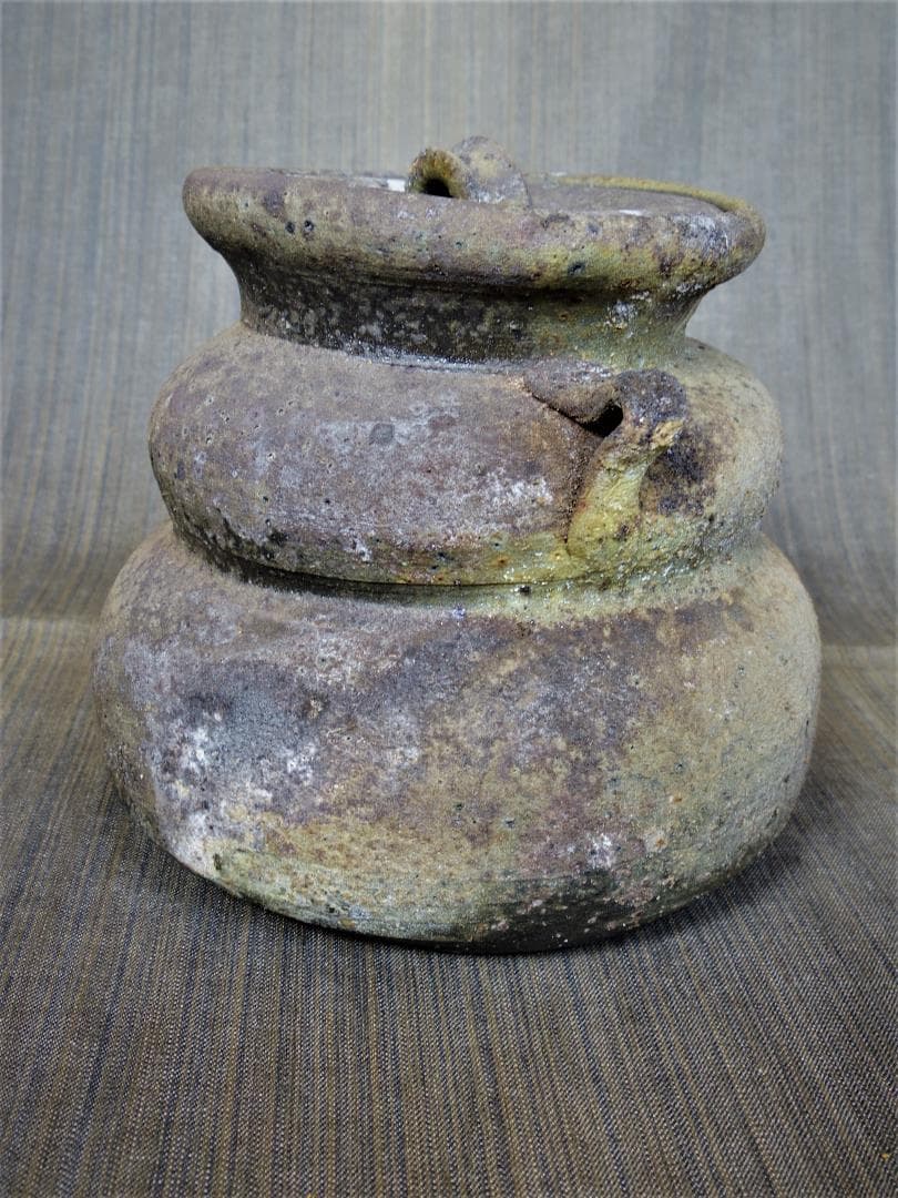 中里隆☆ 唐津南蛮 耳付水指☆共箱・布・栞 中里隆