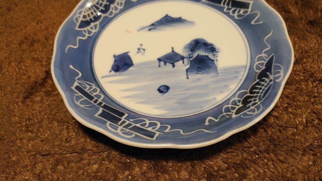 古伊万里　伊万里　染付　白抜　中皿　蔵出し　１客