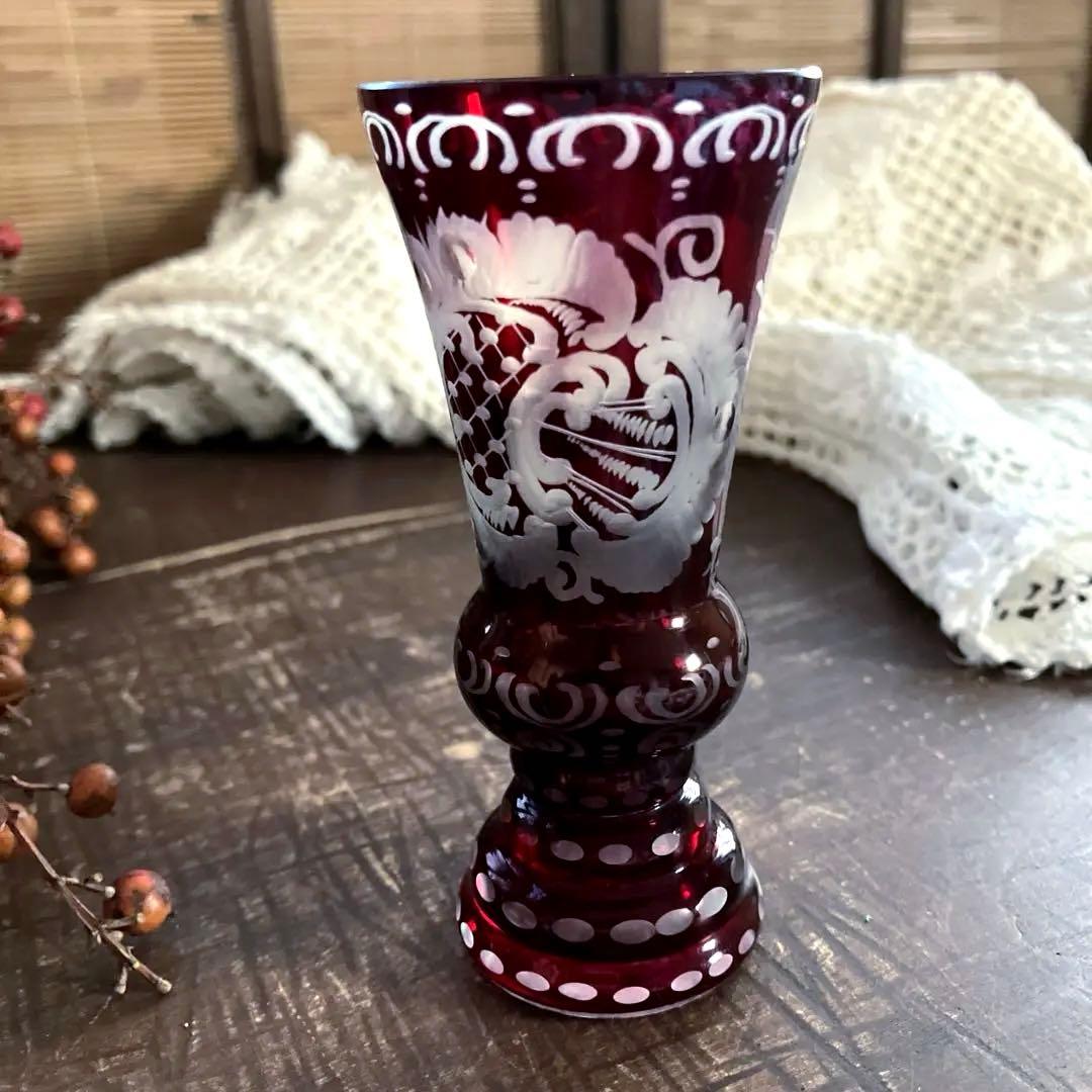アンティークBohemian ボヘミアンガラス グラス鹿文 グラヴィールの