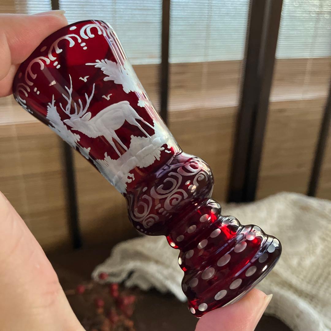 アンティークBohemian ボヘミアンガラス グラス鹿文 グラヴィールの