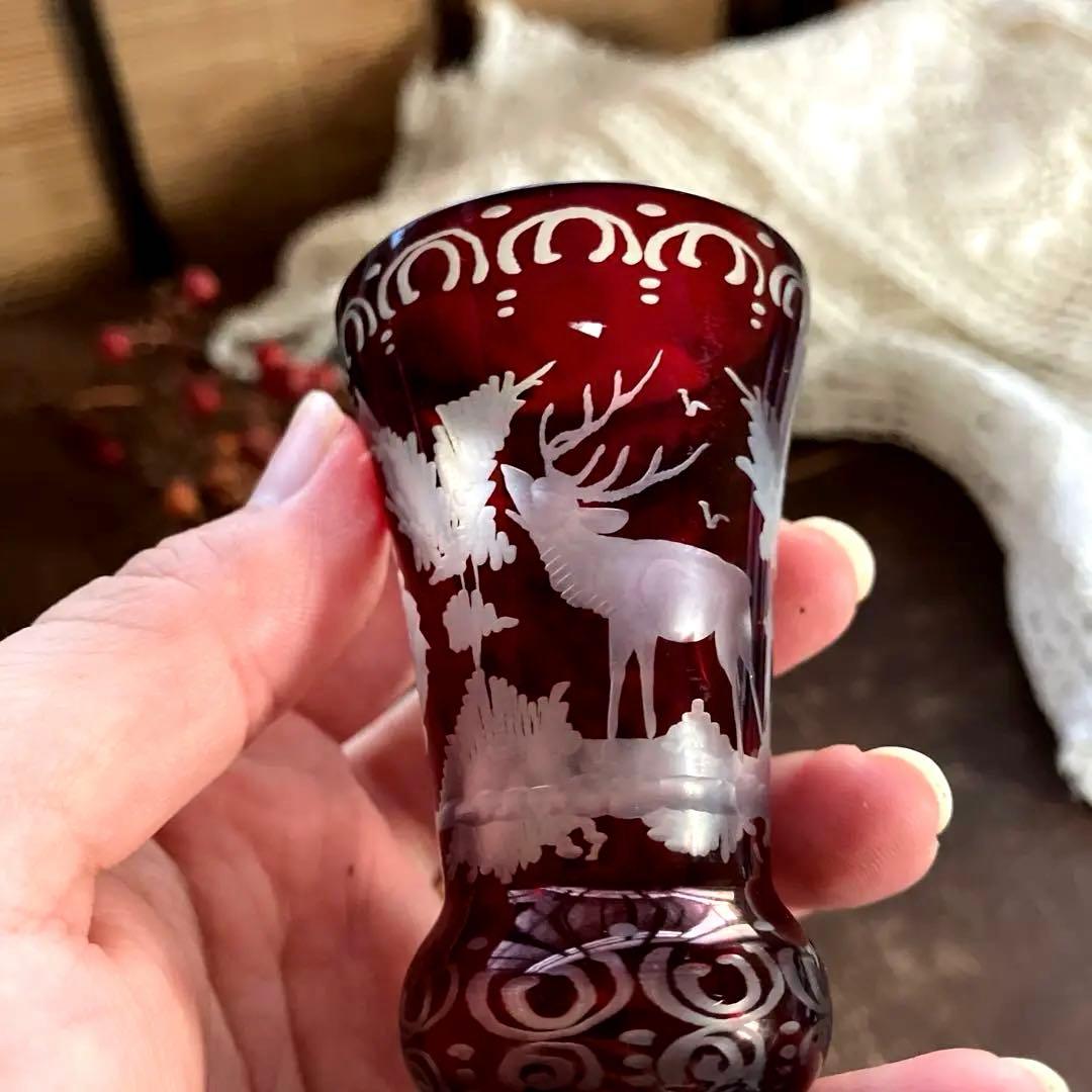 19世紀アンティークBohemian ボヘミアンガラス グラス鹿文 グラヴィール