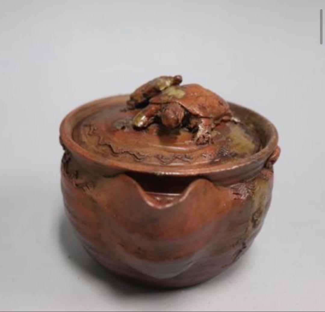 備前焼名工岡安宮山人作備前陶器亀摘手造宝瓶亀 - メルカリ