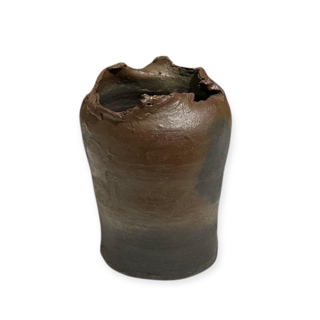 小西洋平 新品 常滑焼 花入 陶器製花器 ダークブラウン 木箱付き