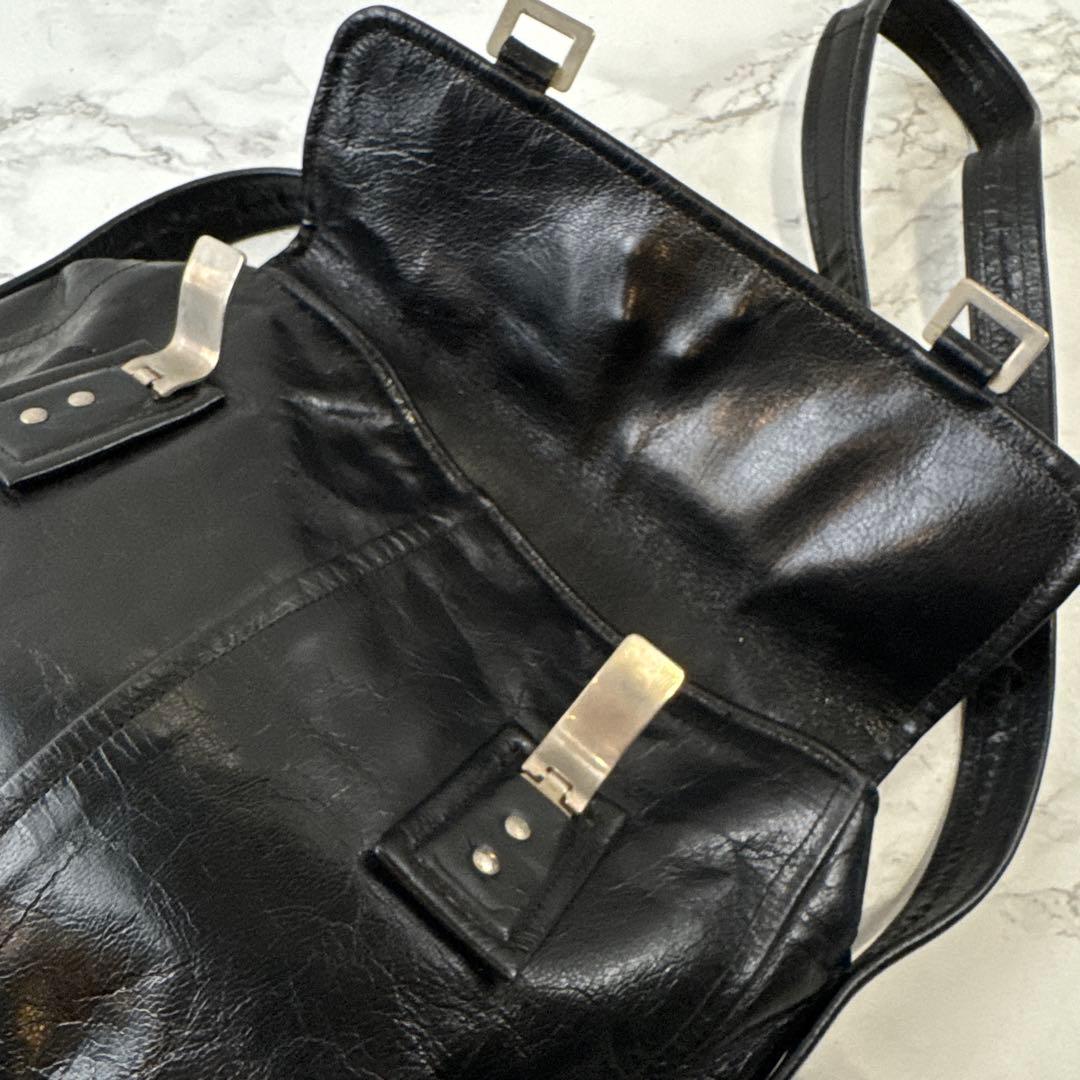 courreges クレージュ フランス製 本革 レザー ショルダーバッグ 黒