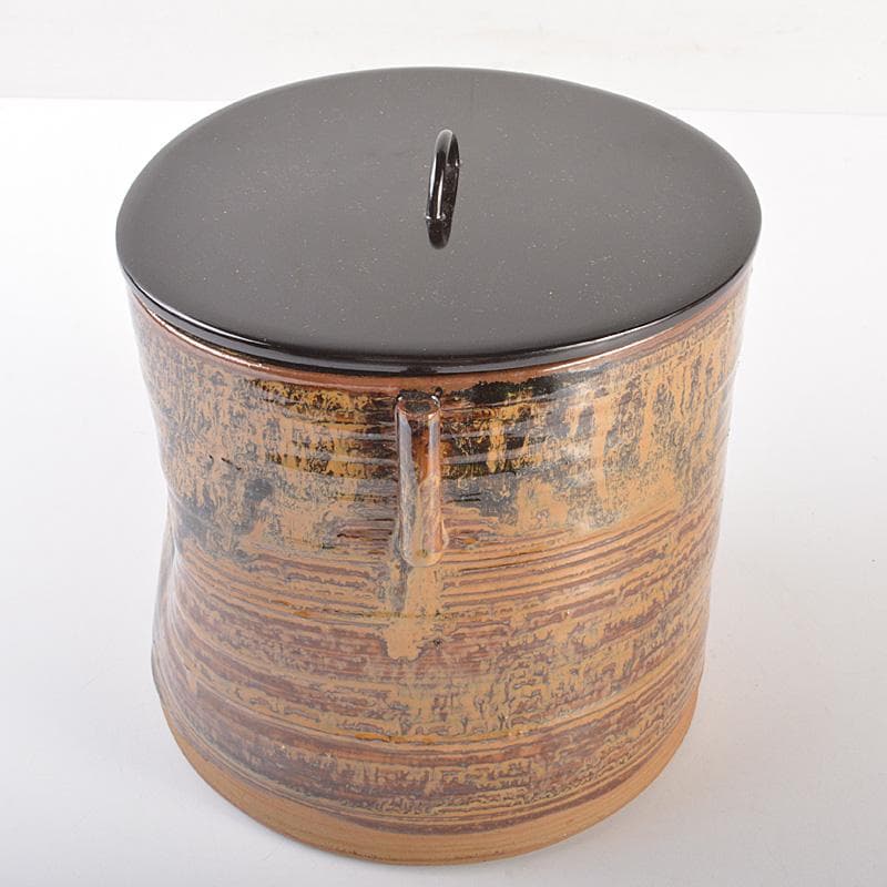 高取焼 亀井味楽造 耳付水指 漆塗蓋付 裏千家