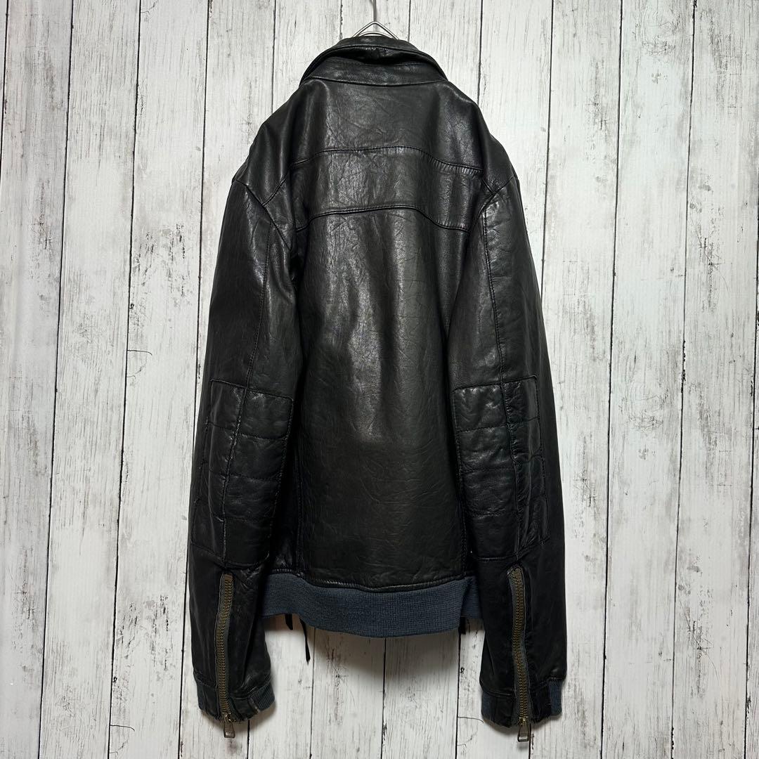 Johnbull】本革☆シープスキン☆ライダースジャケット ブラック L 羊革