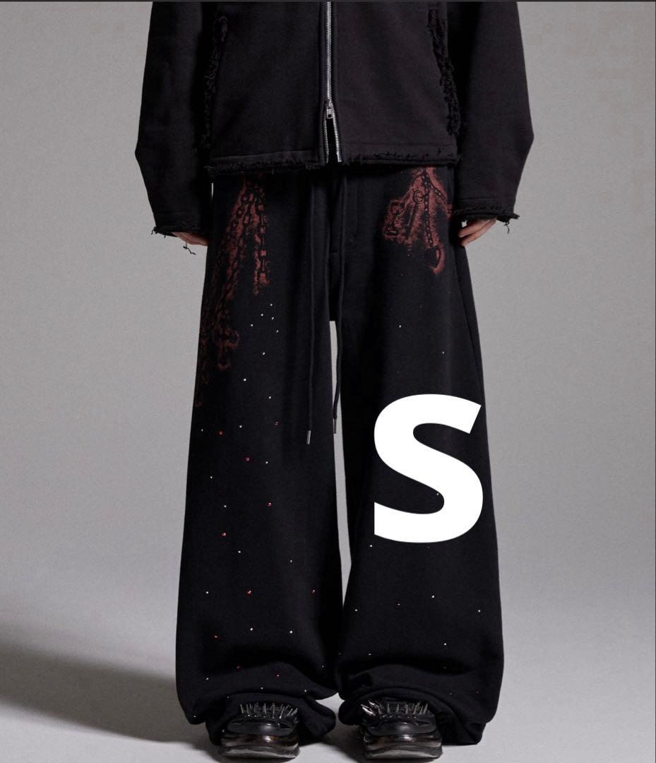 grancy ラインストーンデザインレイヤードスウェットパンツ ブラック