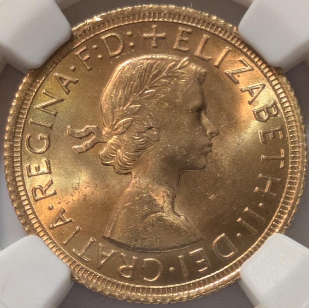 1966 イギリス エリザベス2世 ソブリン 金貨 英国 NGC MS64 1966年　エリザベス2世