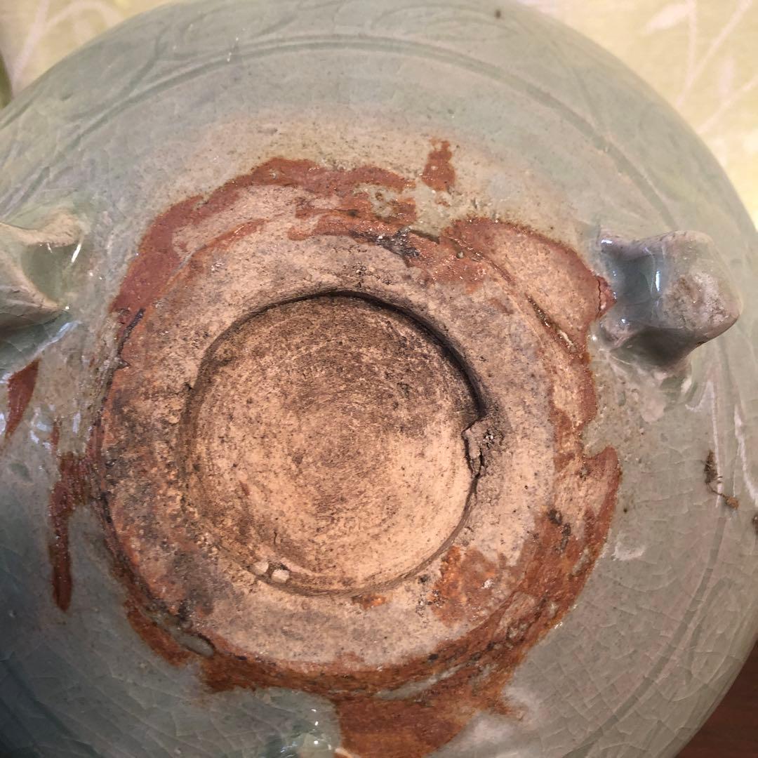 青磁 瓶掛け 香炉大 青磁 三つ足 骨董 茶道具