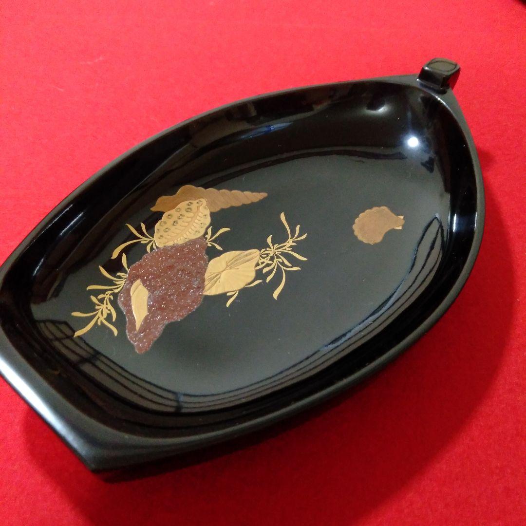 輪島塗 総黑舟形木皿六枚