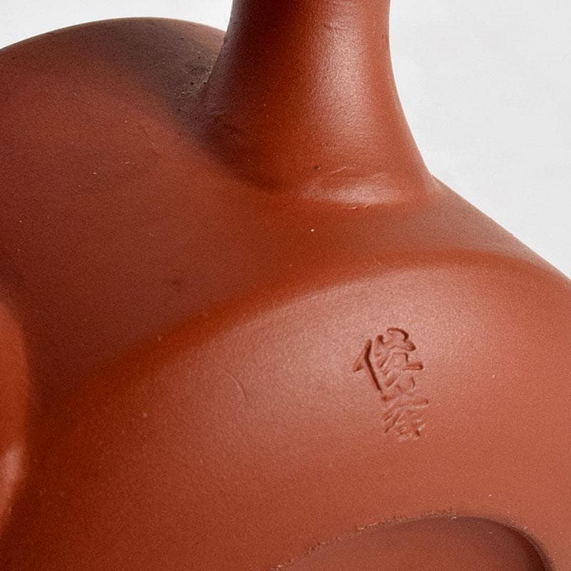 煎茶道具 俊峯作 紫砂 朱泥 鶴刻 急須 茶壷 C 9271