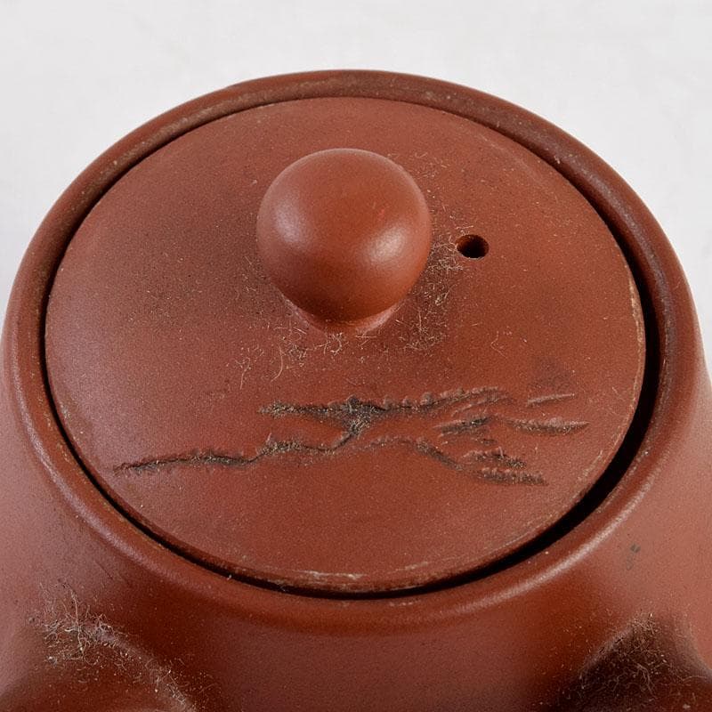 煎茶道具 俊峯作 紫砂 朱泥 鶴刻 急須 茶壷 C 9271