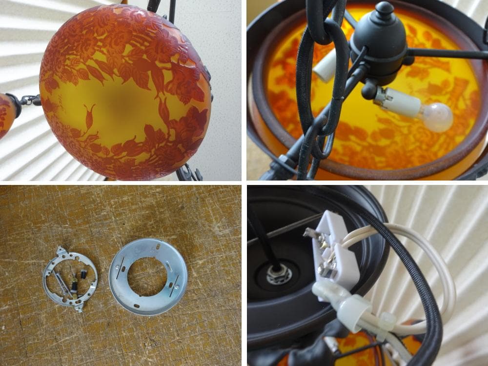 ガレコレクション 6灯シャンデリア 真鍮 カメオ掘り アカネ