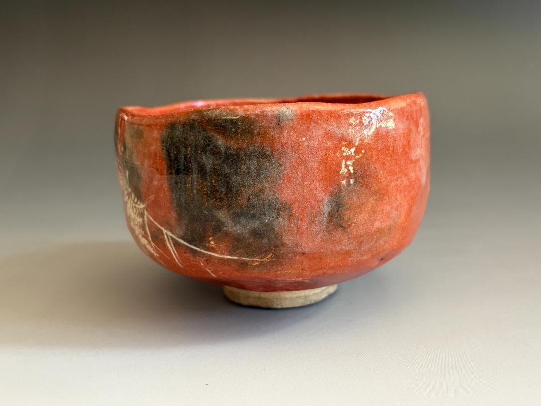 12代楽吉左衛門 弘入 赤楽 七五三絵 茶碗 茶道具 345 赤茶碗