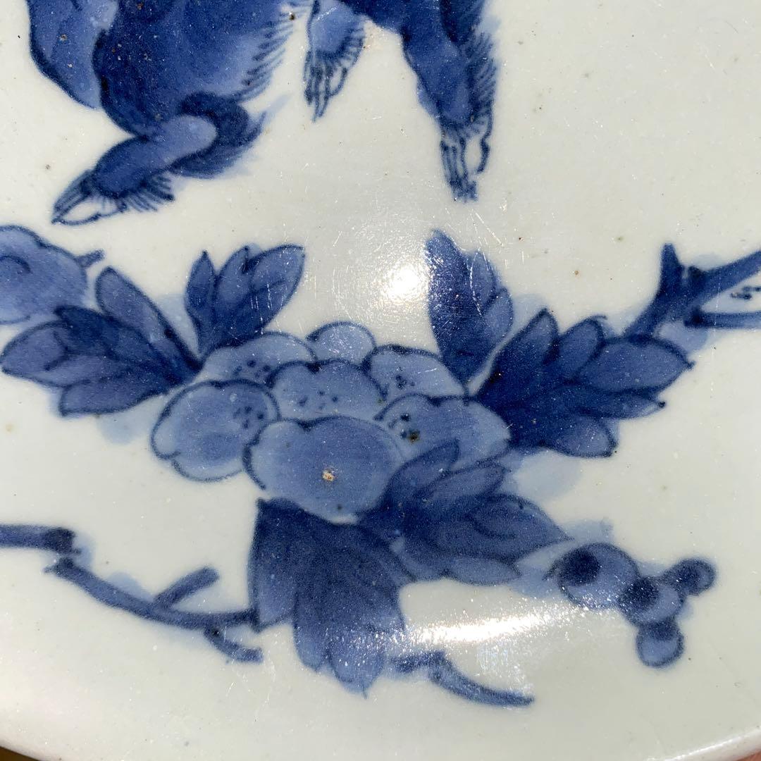 古染付 藍柿右衛門 唐獅子牡丹紋皿 江戸1670頃