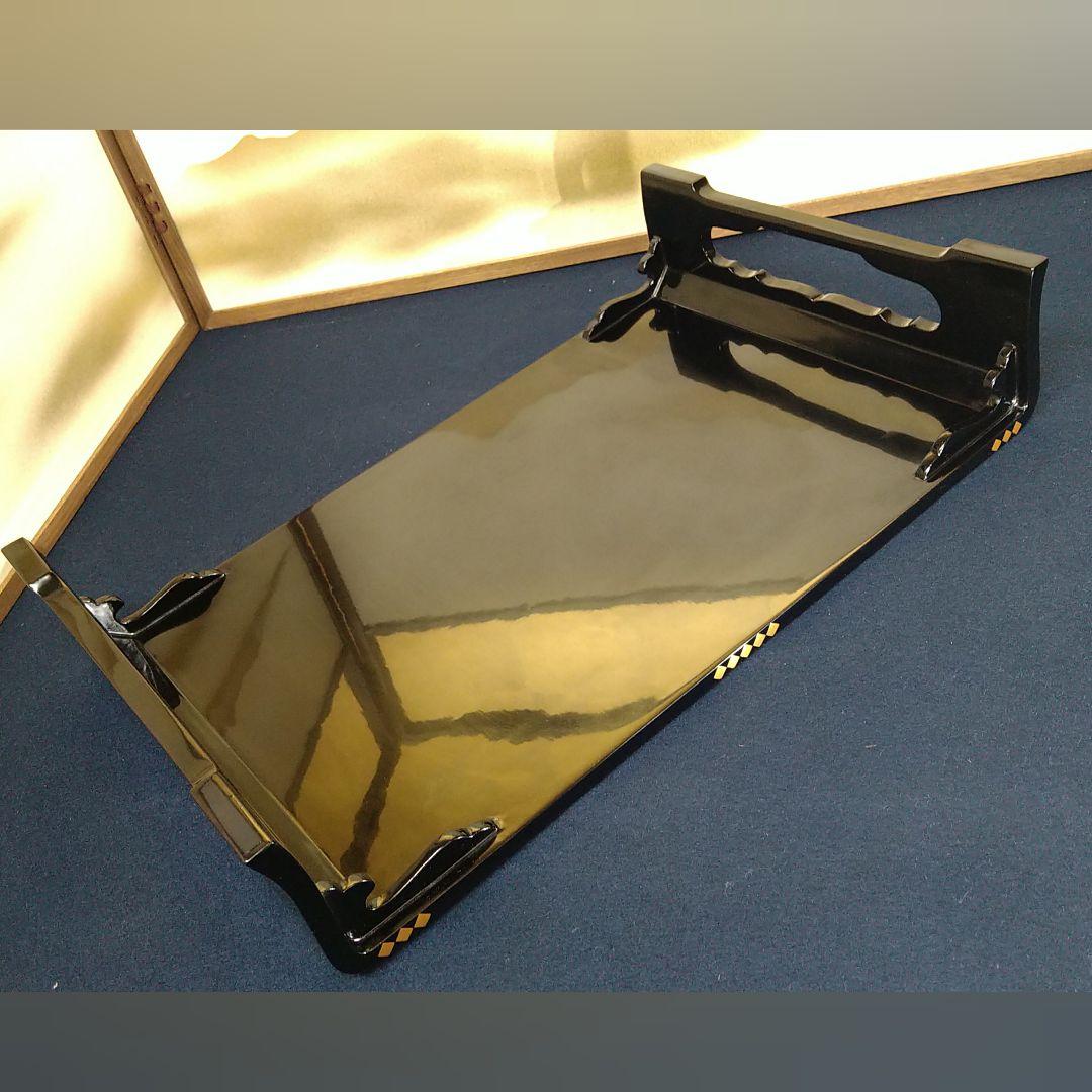 AG69 輪島塗 平卓 縁金 菱紋 花菱紋 木製黒漆 花台 香炉台