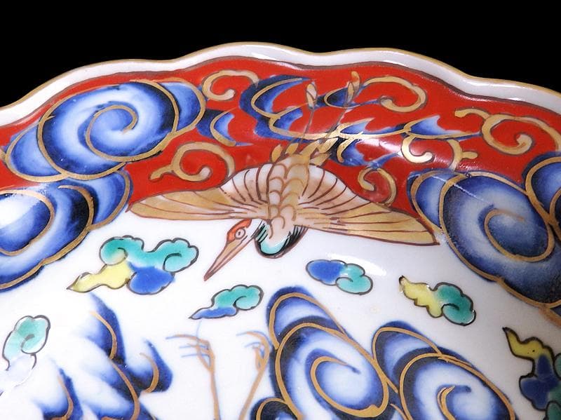 古伊万里 色絵 雲に双鶴の図 輪花膾皿 5客 B145AS-fbuz - メルカリ