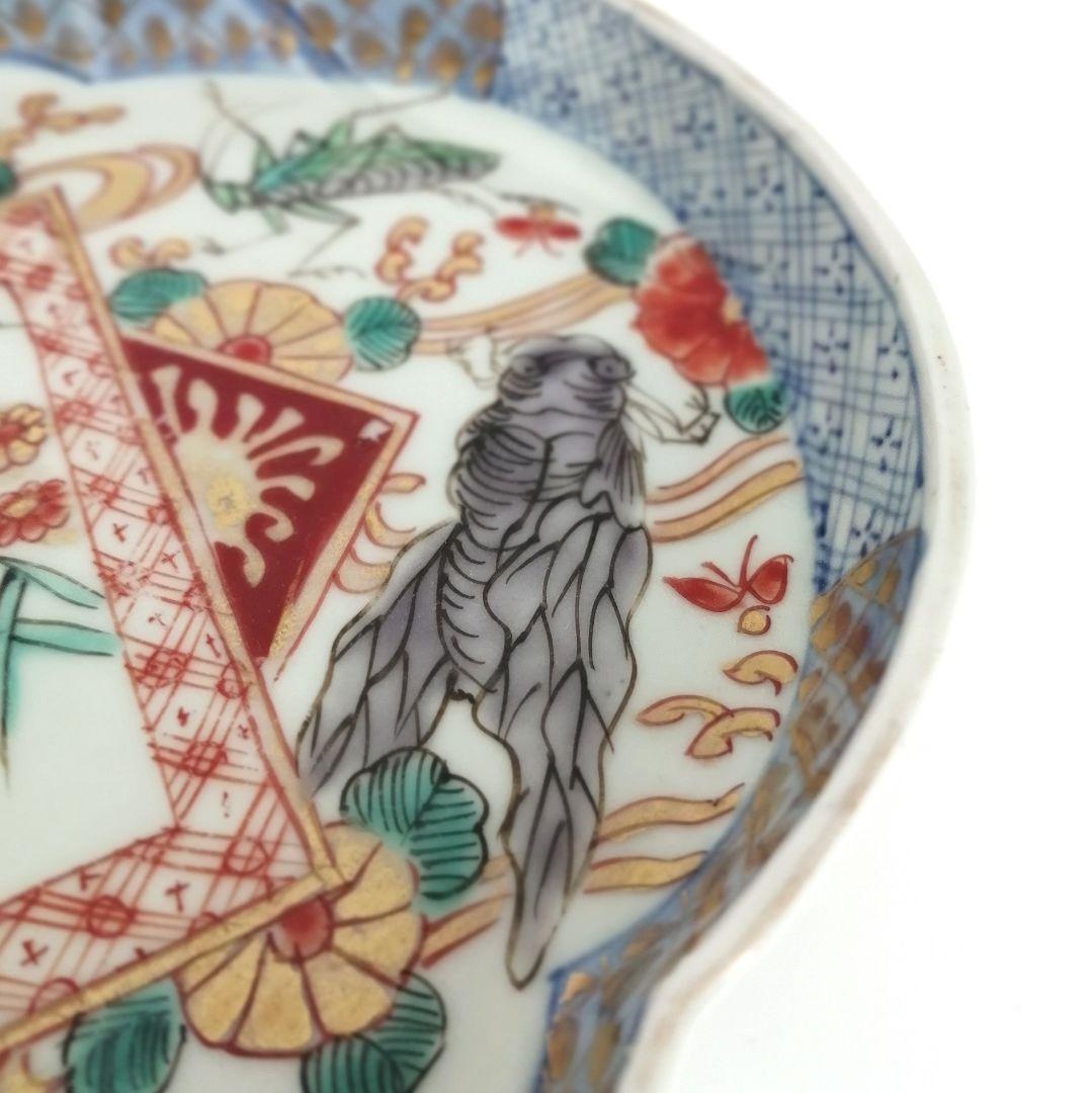 古伊万里 色絵 虫尽くし図 木瓜形 縁立皿