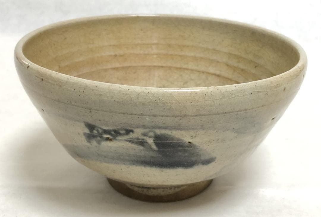 古染三味茶碗 野坂 箱付 茶道具 ウブ品 日本古玩 伝世品焼物 WWTT012