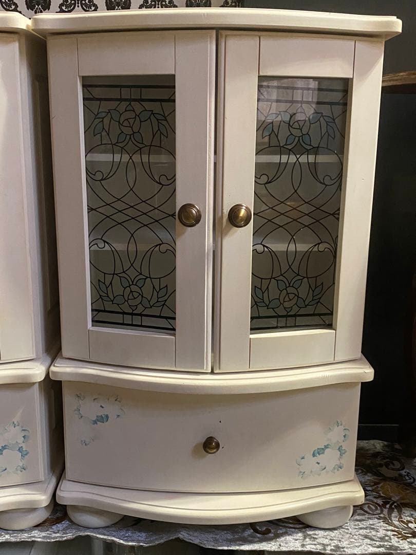 希少 ステンドガラス☆ロココ♡アンティーク キャビネット☆2個セット