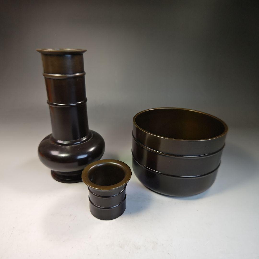 イ527 皆具『鋳師 金森浄栄』『唐銅 皆具 共箱』水