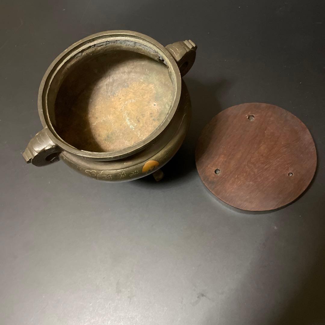 時代物　古銅　銀象嵌　香炉