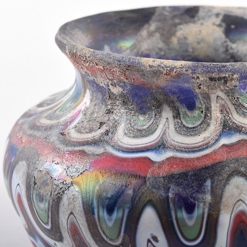 アンティーク 古代 ベネチアンガラス ローマン硝子 古壷 V R7612