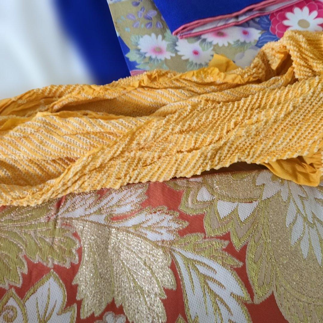 振袖:青と白の花柄と扇子 と 帯 と 小物のセット 成人