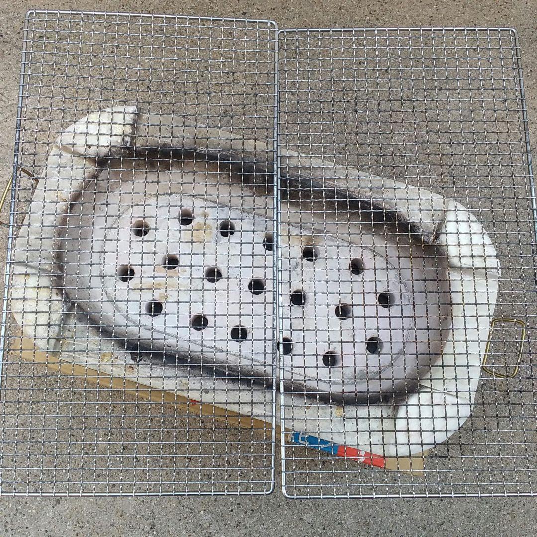 丸和工業製◎天然切出コンロ◎大判七輪/角形/網2枚付◎最高級 能登の切り出し