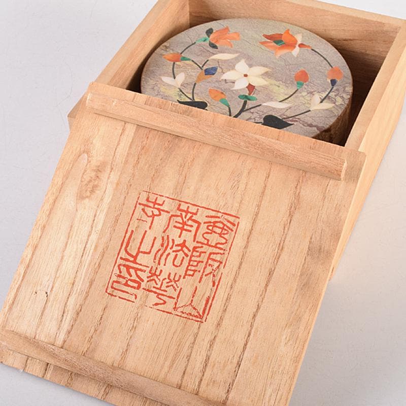 北印度産 玉石 インディアン・カラー・ストーン象嵌 飾箱 共箱 V R8518