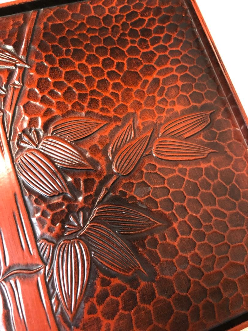 鎌倉彫　菊　竹　お盆　漆器　アンティーク