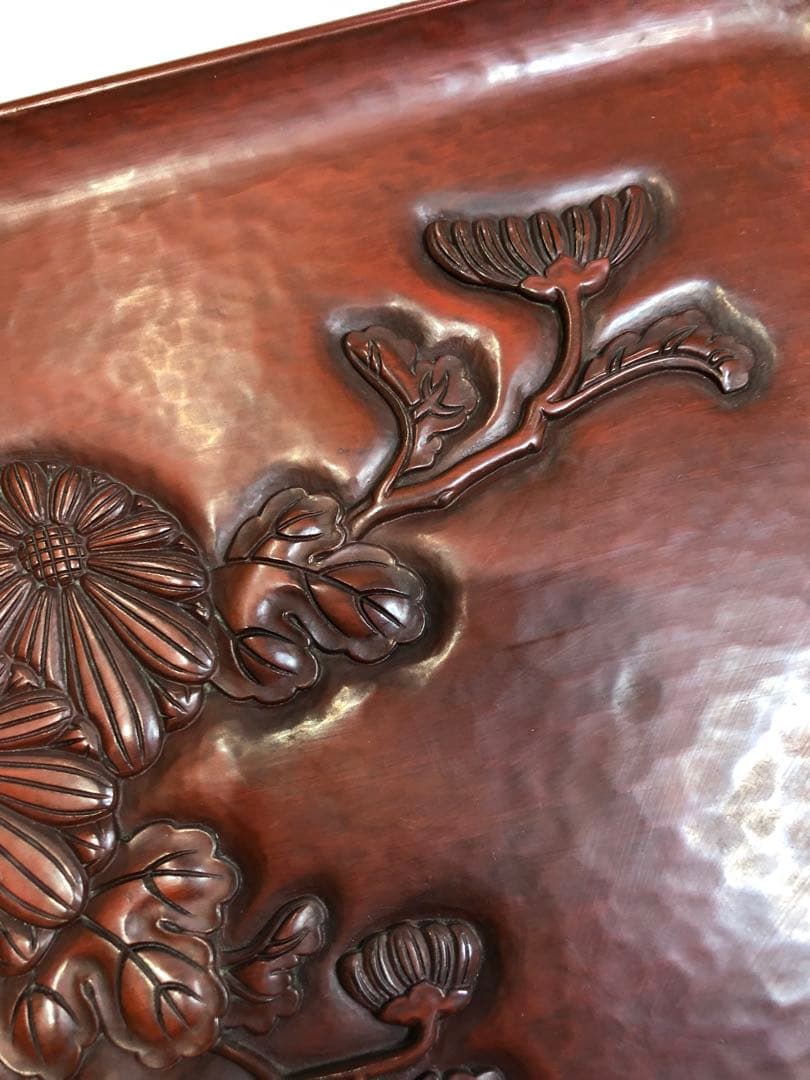 鎌倉彫　菊　竹　お盆　漆器　アンティーク