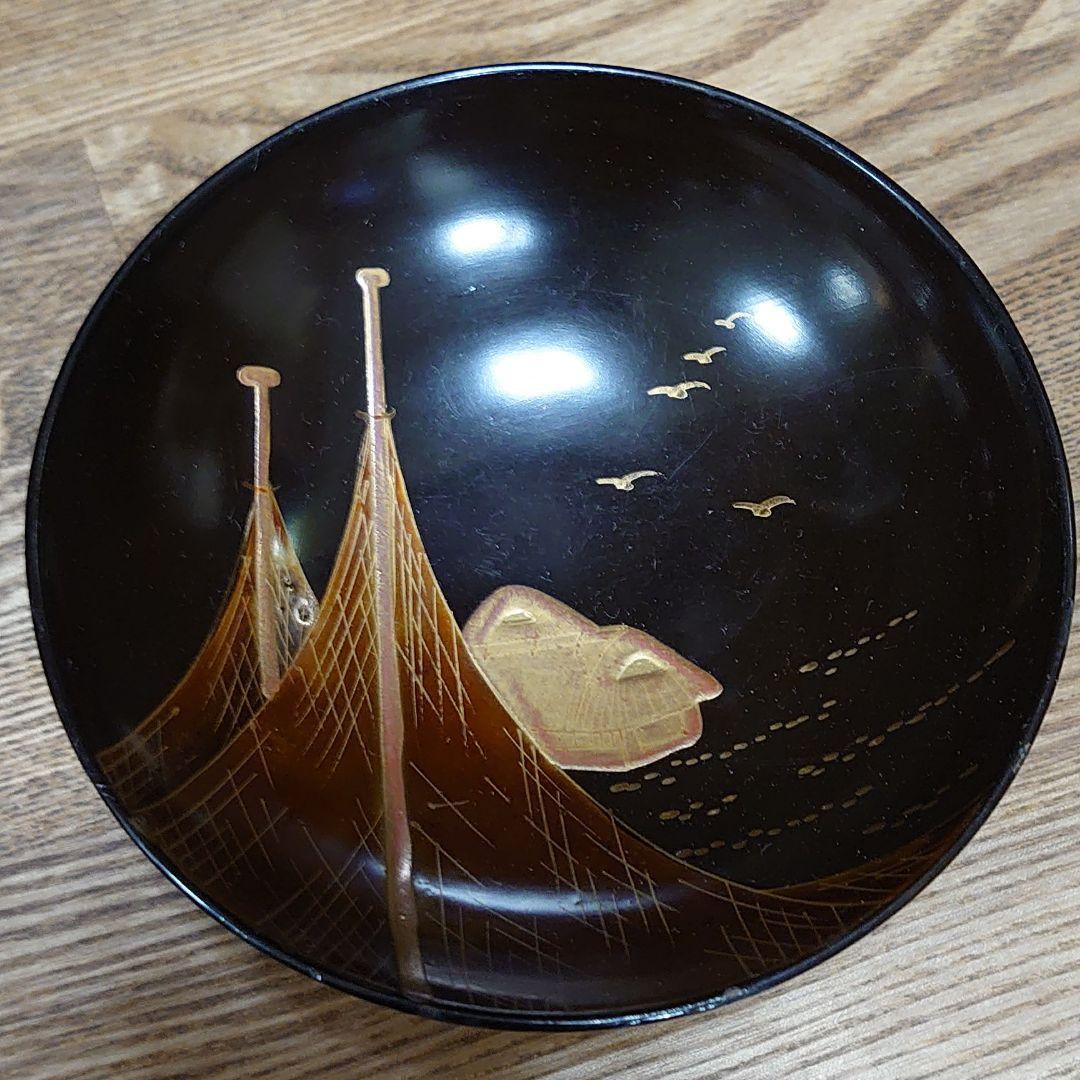 昔の吸物椀8客セット「あA14 漆器 蒔絵 千鳥 明治 大正 昭和 江戸骨董