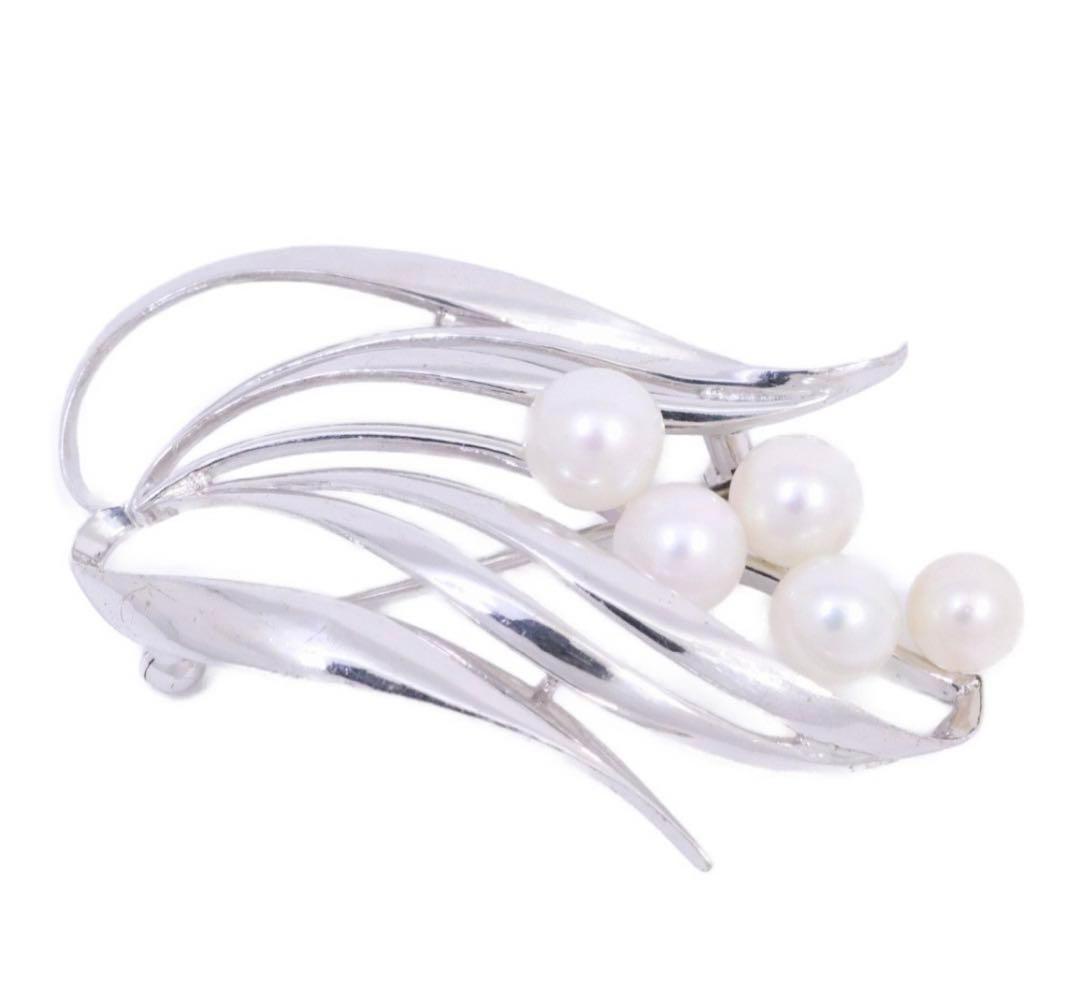 ミキモト パール リーフモチーフ ブローチ 真珠 シルバー MIKIMOTO
