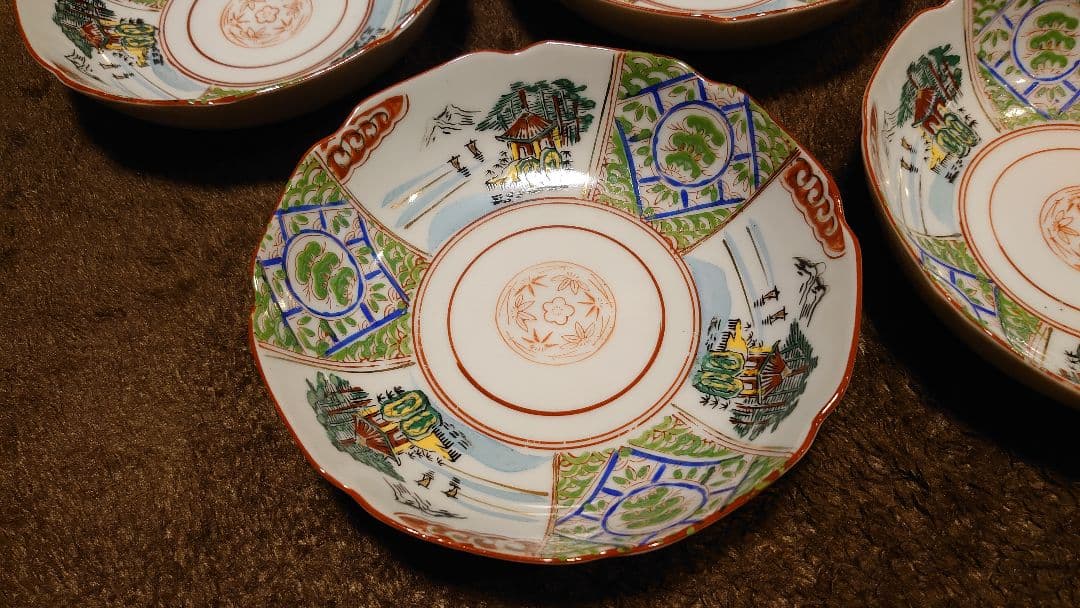 古伊万里　伊万里　なます皿　色絵　山水　５客