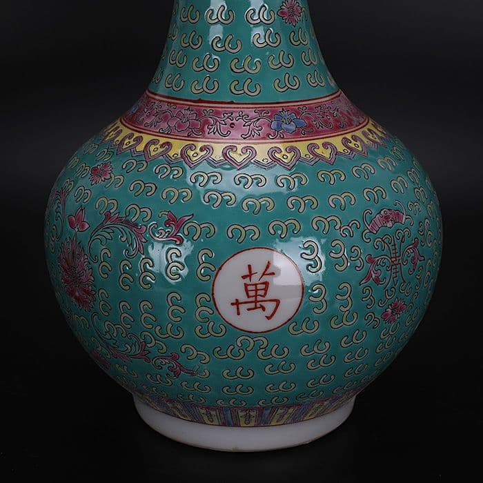 緑地パステル万寿無疆紋賞瓶 景徳鎮 陶磁器 装飾品 現代工芸品