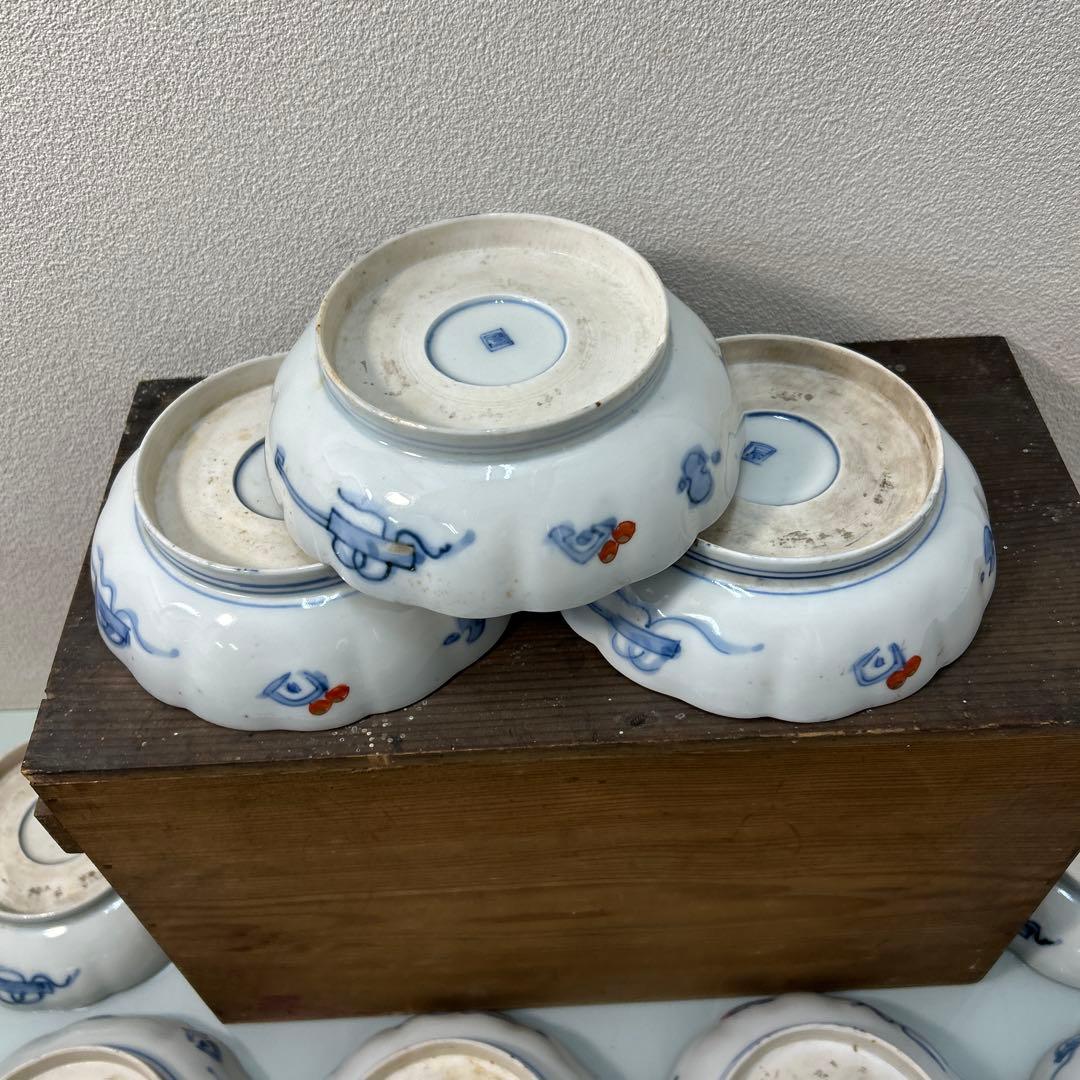 ☆古伊万里・金蘭手・金彩 染付・窓絵花車・中鉢☆