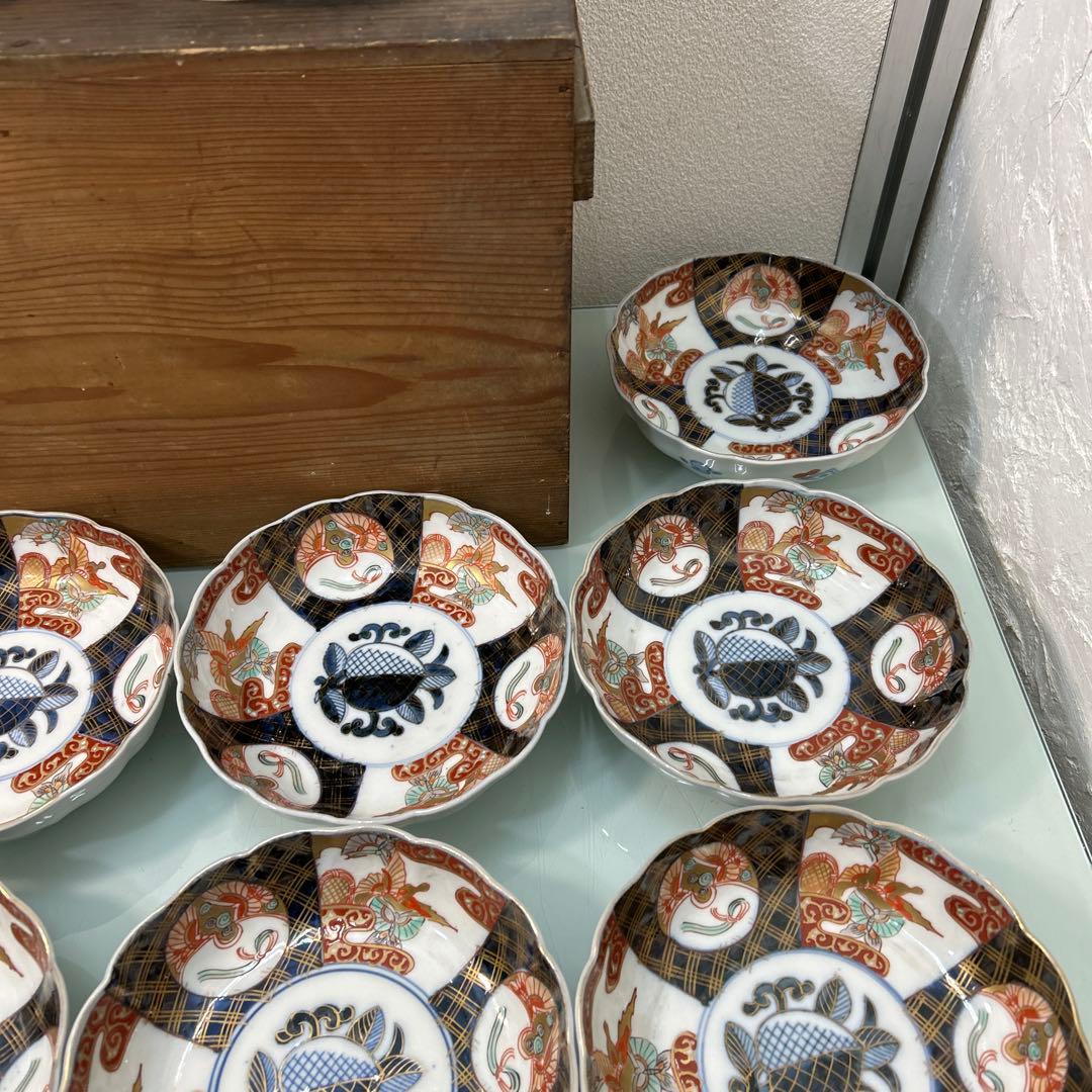 ☆古伊万里・金蘭手・金彩 染付・窓絵花車・中鉢☆