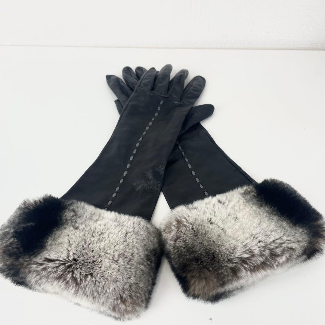 Sermoneta gloves リアルレザー ファー 手袋 ロング ブラック - メルカリ